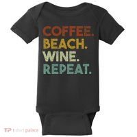 Coffee Beach Wine Repeat Funny Retro Beach Baby Bodysuit thumb 0