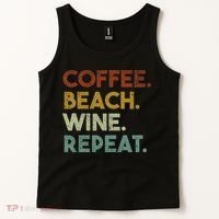Coffee Beach Wine Repeat Funny Retro Beach Tank Top thumb 2