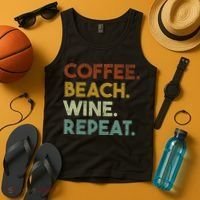 Coffee Beach Wine Repeat Funny Retro Beach Tank Top thumb 4