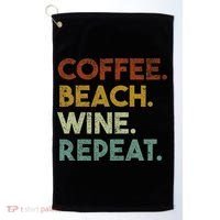 Coffee Beach Wine Repeat Funny Retro Beach Golf Towel thumb 0