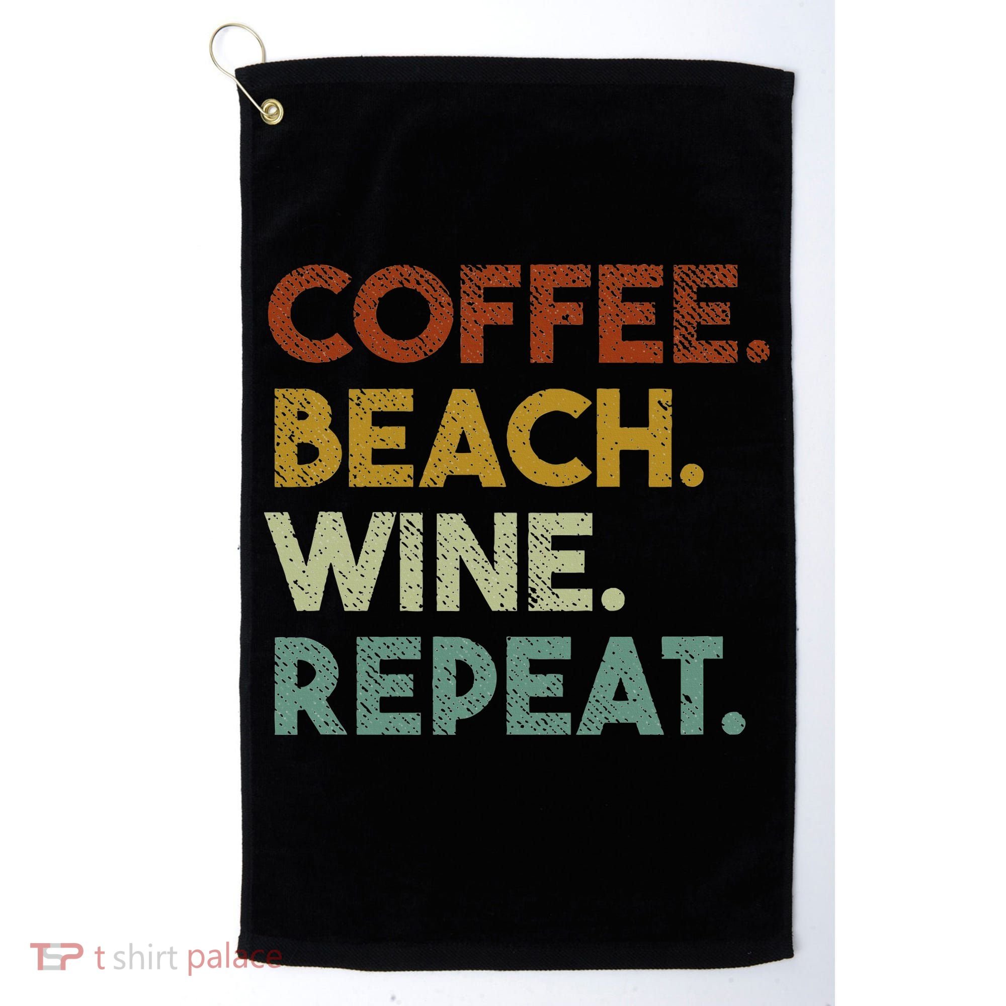 Coffee Beach Wine Repeat Funny Retro Beach Golf Towel
