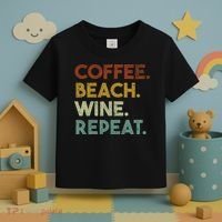 Coffee Beach Wine Repeat Funny Retro Beach Toddler T-Shirt thumb 3