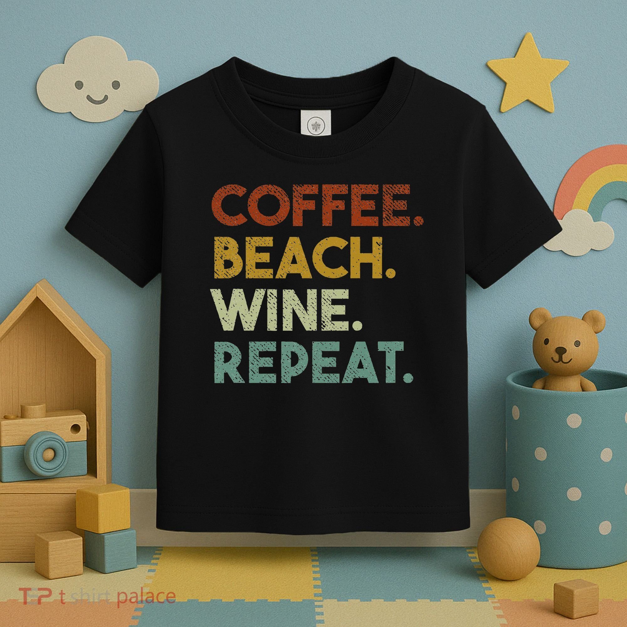 Coffee Beach Wine Repeat Funny Retro Beach Toddler T-Shirt