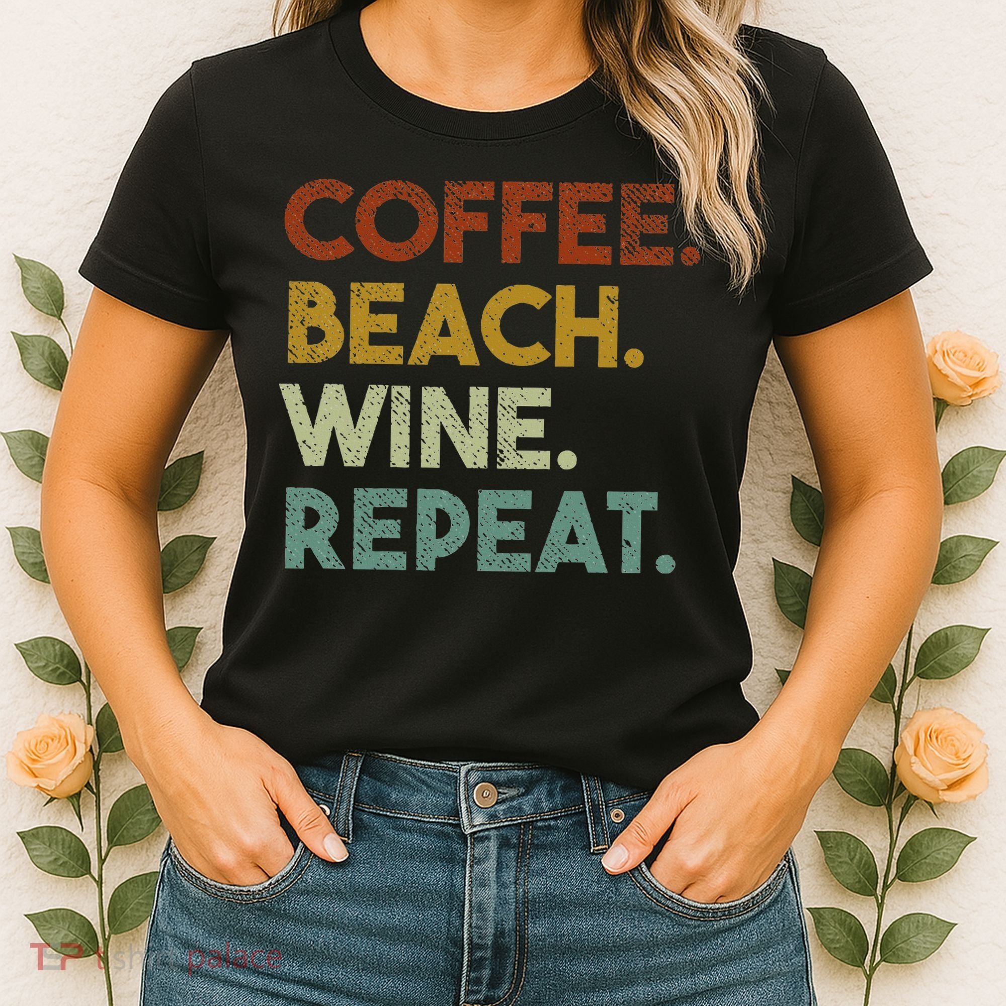 Coffee Beach Wine Repeat Funny Retro Beach Women's T-Shirt