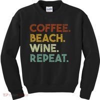 Coffee Beach Wine Repeat Funny Retro Beach Kids Sweatshirt thumb 0