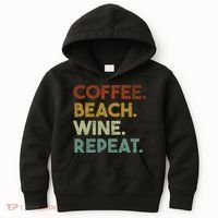 Coffee Beach Wine Repeat Funny Retro Beach Kids Hoodie thumb 0