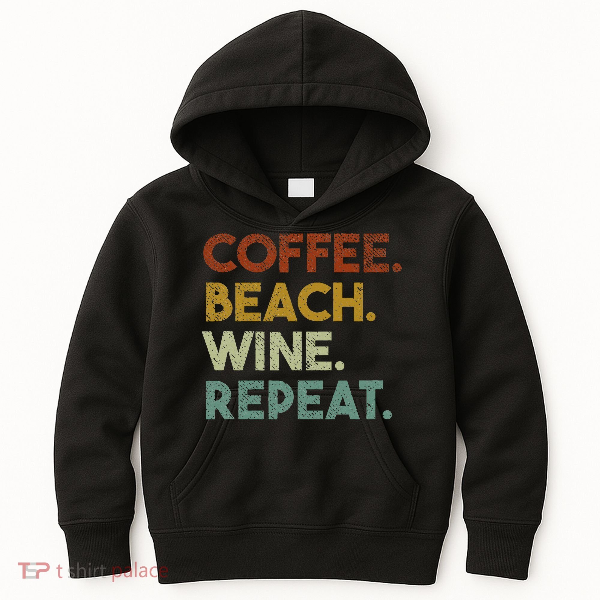 Coffee Beach Wine Repeat Funny Retro Beach Kids Hoodie