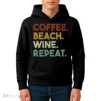 Coffee Beach Wine Repeat Funny Retro Beach Kids Hoodie thumb 4