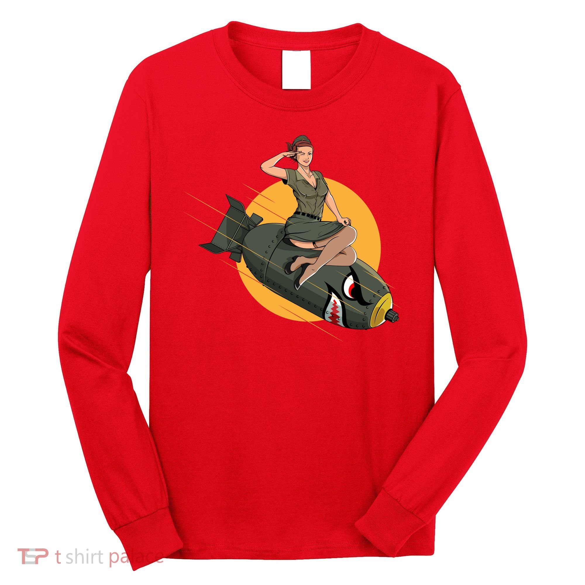 Cherry Bomb WW2 Pin Up Girl Long Sleeve Shirt