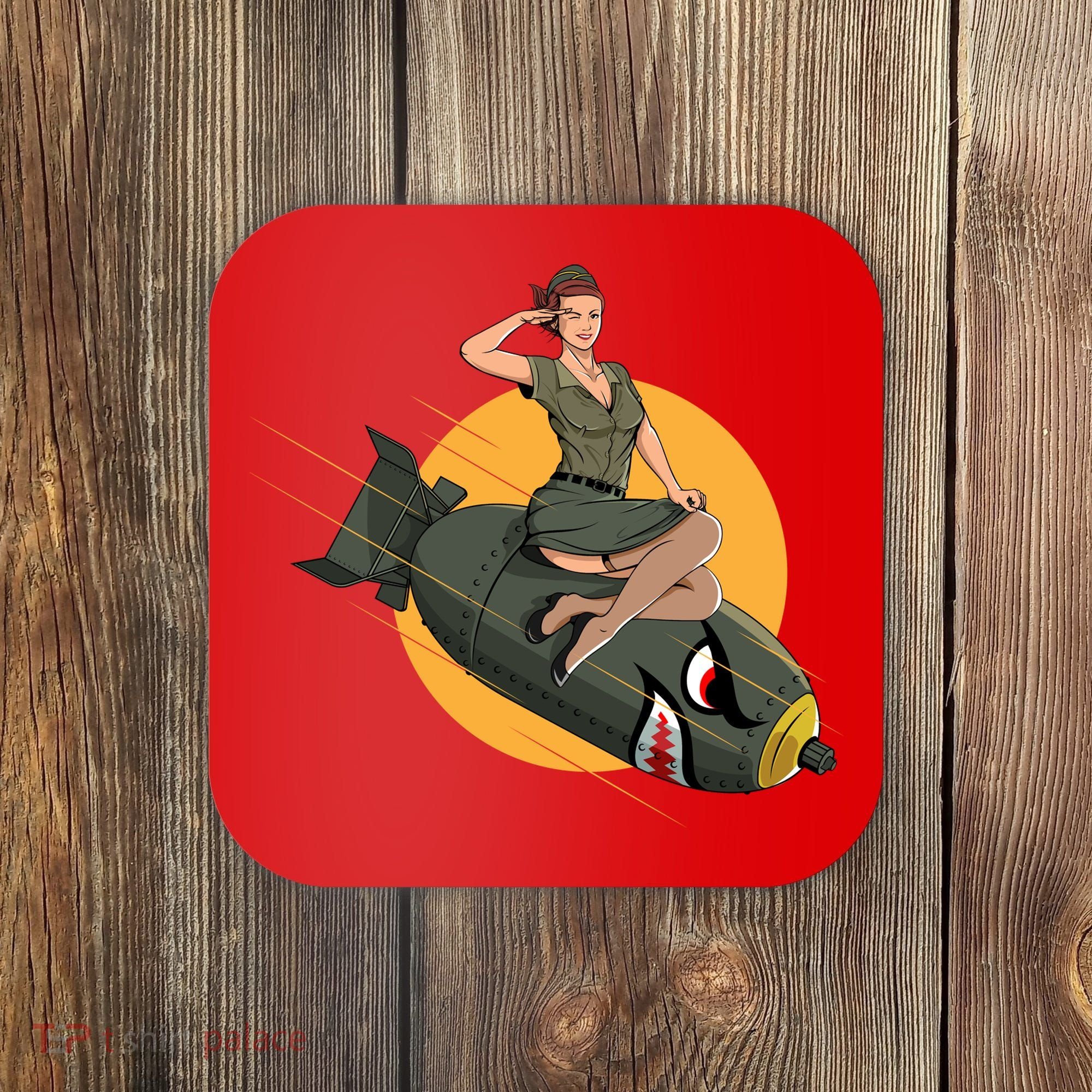 Cherry Bomb WW2 Pin Up Girl Coaster