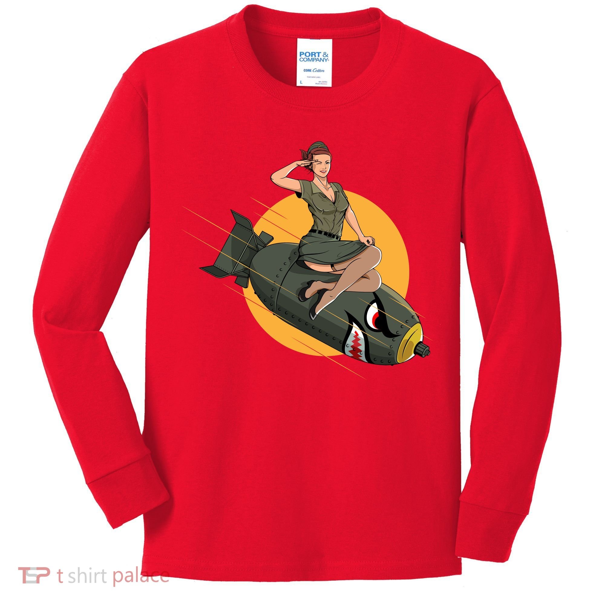 Cherry Bomb WW2 Pin Up Girl Kids Long Sleeve Shirt