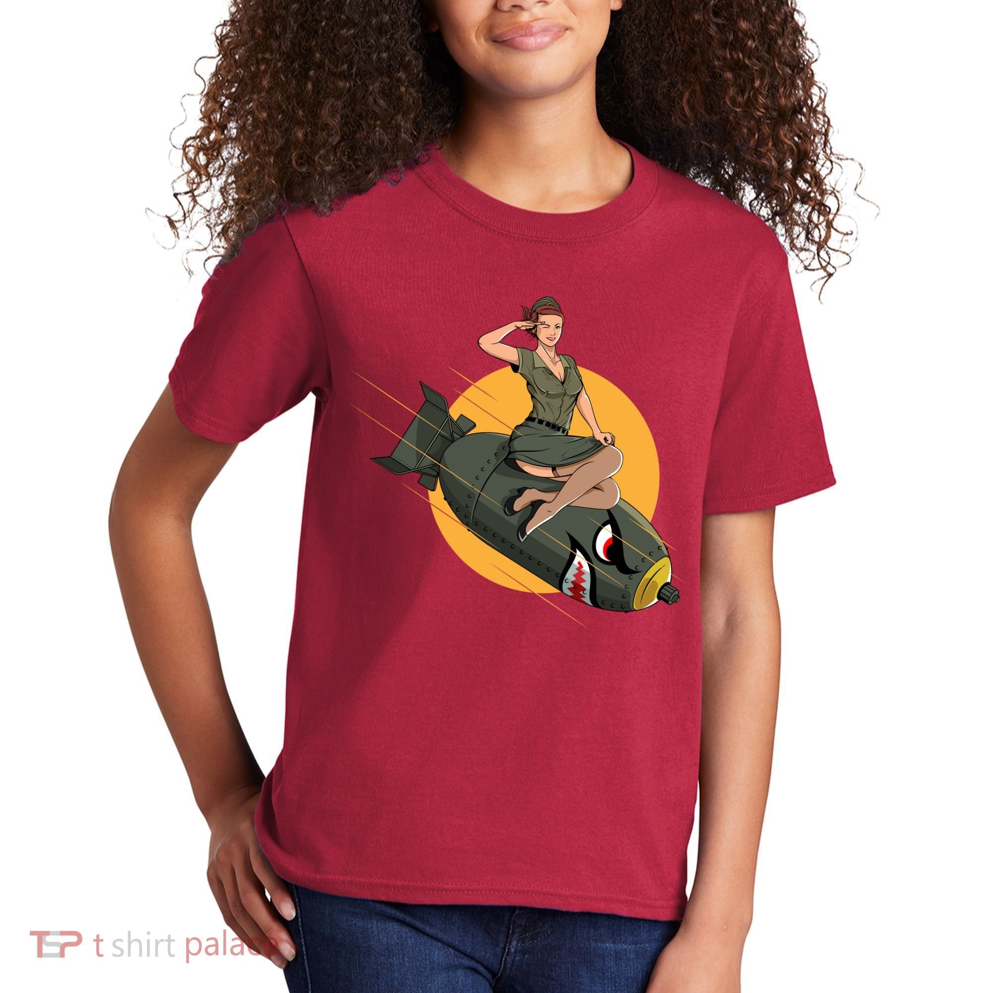 Cherry Bomb WW2 Pin Up Girl Kids T-Shirt