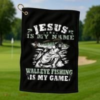 Catching big Walleye Fish over 25 inches Walleye Hunter Golf Towel thumb 1