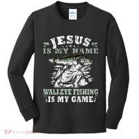 Catching big Walleye Fish over 25 inches Walleye Hunter Kids Long Sleeve Shirt thumb 0