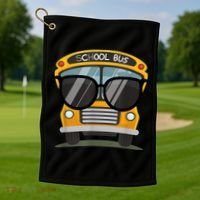 Cool Bus With Sunglasses School Bus Party Golf Towel thumb 1