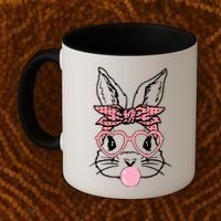 Cute Bunny With Bandana Heart Glasses Bubblegum Easter Day Coffee Mug thumb 2