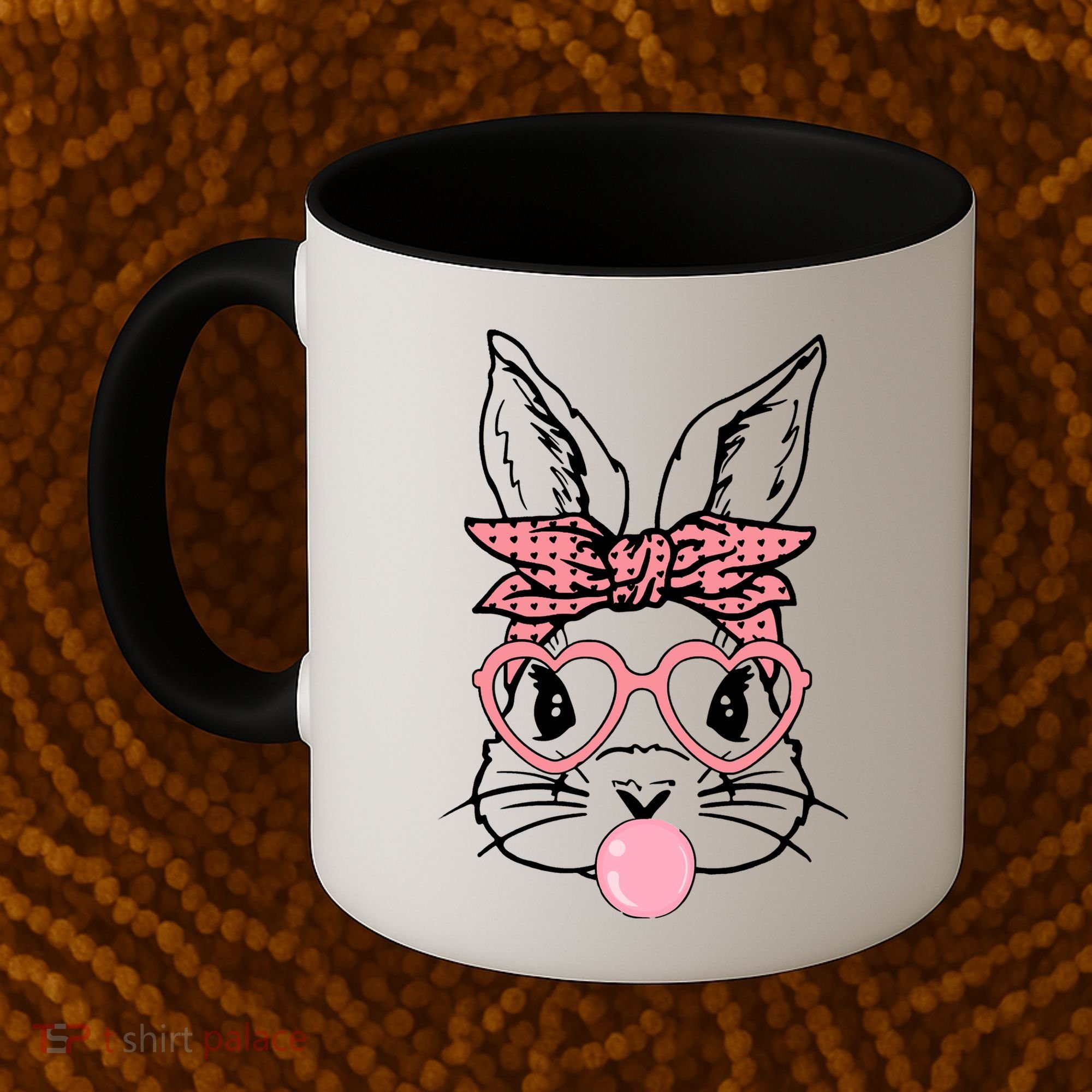 Cute Bunny With Bandana Heart Glasses Bubblegum Easter Day Coffee Mug