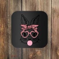 Cute Bunny With Bandana Heart Glasses Bubblegum Easter Day Coaster thumb 0