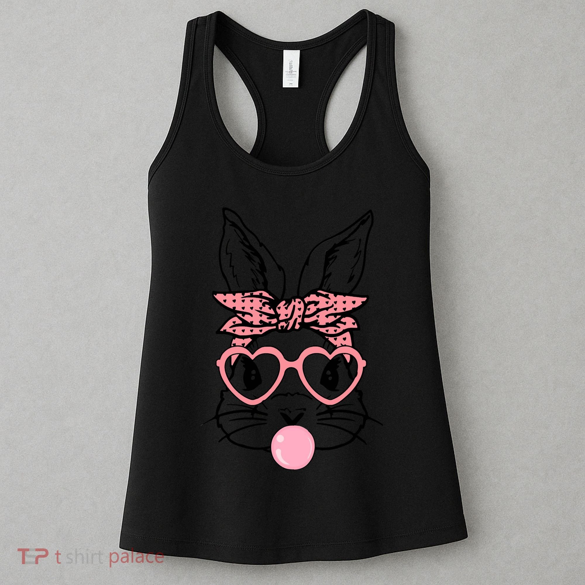 Cute Bunny With Bandana Heart Glasses Bubblegum Easter Day Women's Tank Top