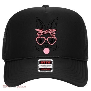 Cute Bunny With Bandana Heart Glasses Bubblegum Easter Day Hat