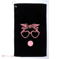 Cute Bunny With Bandana Heart Glasses Bubblegum Easter Day Golf Towel thumb 0