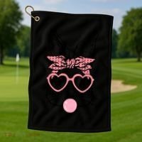 Cute Bunny With Bandana Heart Glasses Bubblegum Easter Day Golf Towel thumb 1