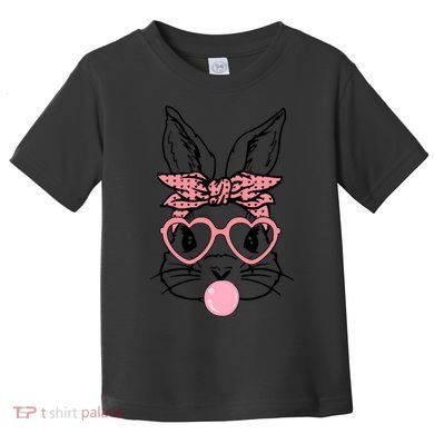 Cute Bunny With Bandana Heart Glasses Bubblegum Easter Day Toddler T-Shirt