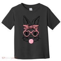 Cute Bunny With Bandana Heart Glasses Bubblegum Easter Day Toddler T-Shirt thumb 0