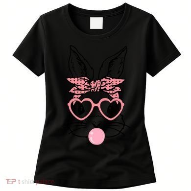 Cute Bunny With Bandana Heart Glasses Bubblegum Easter Day Women's T-Shirt