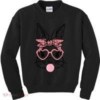 Cute Bunny With Bandana Heart Glasses Bubblegum Easter Day Kids Sweatshirt thumb 0