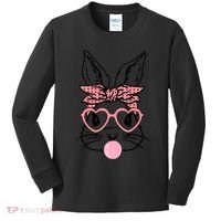 Cute Bunny With Bandana Heart Glasses Bubblegum Easter Day Kids Long Sleeve Shirt thumb 0