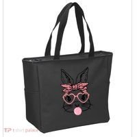 Cute Bunny With Bandana Heart Glasses Bubblegum Easter Day Tote Bag thumb 2