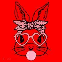 Cute Bunny With Bandana Heart Glasses Bubblegum Easter Day Santa Hat thumb 1
