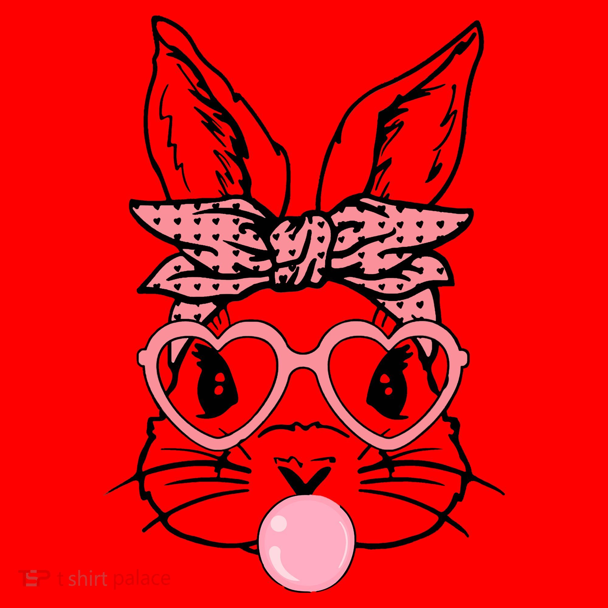 Cute Bunny With Bandana Heart Glasses Bubblegum Easter Day Santa Hat