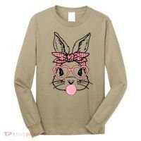 Cute Bunny With Bandana Heart Glasses Bubblegum Easter Day Long Sleeve Shirt thumb 0