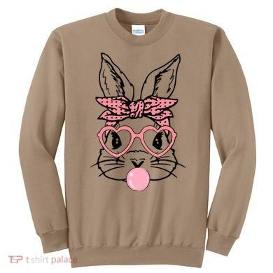 Cute Bunny With Bandana Heart Glasses Bubblegum Easter Day Sweatshirt