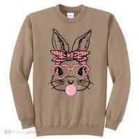 Cute Bunny With Bandana Heart Glasses Bubblegum Easter Day Sweatshirt thumb 0