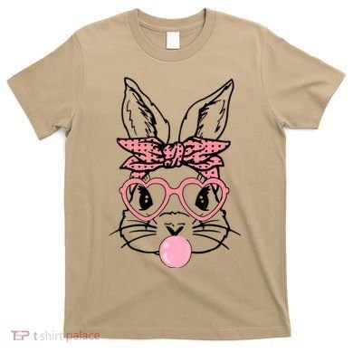 Cute Bunny With Bandana Heart Glasses Bubblegum Easter Day T-Shirt