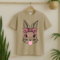 Cute Bunny With Bandana Heart Glasses Bubblegum Easter Day T-Shirt thumb 2