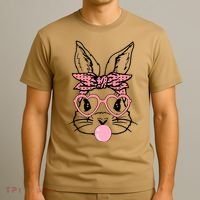 Cute Bunny With Bandana Heart Glasses Bubblegum Easter Day T-Shirt thumb 3