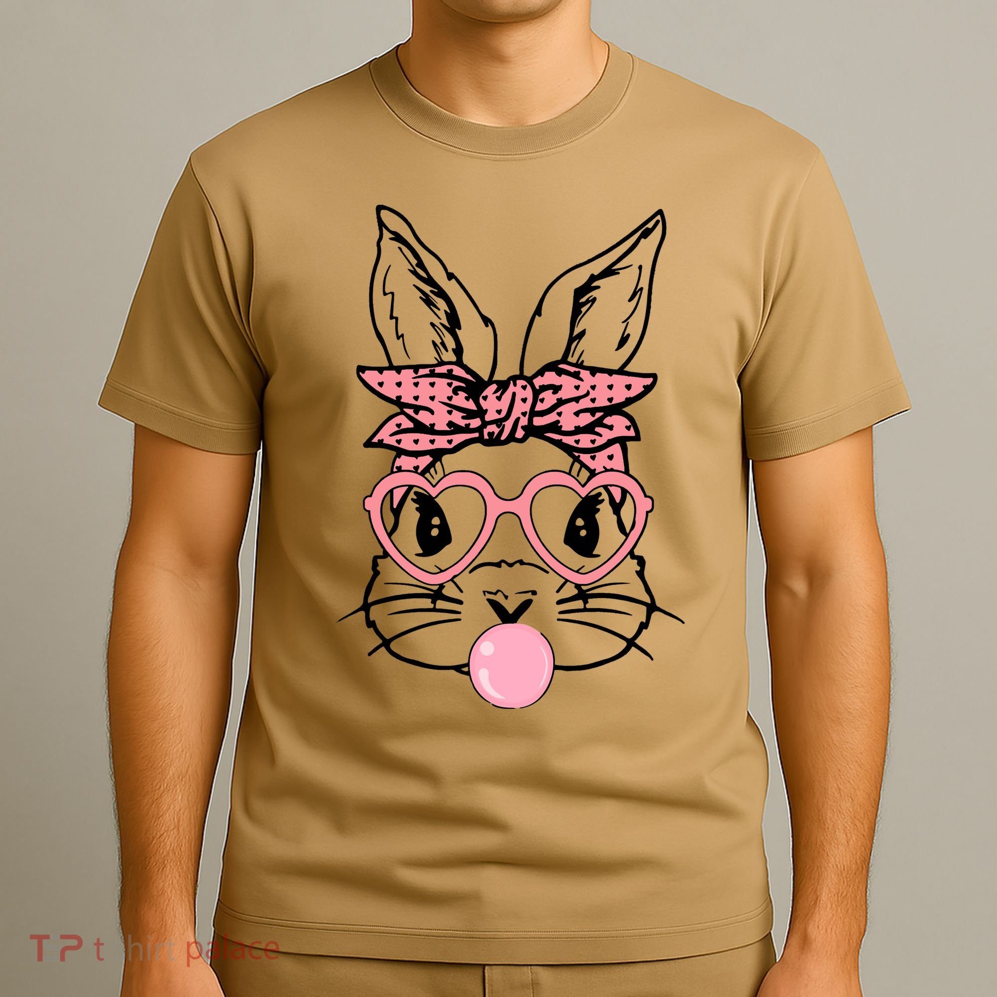 Cute Bunny With Bandana Heart Glasses Bubblegum Easter Day T-Shirt