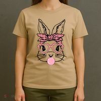 Cute Bunny With Bandana Heart Glasses Bubblegum Easter Day T-Shirt thumb 4