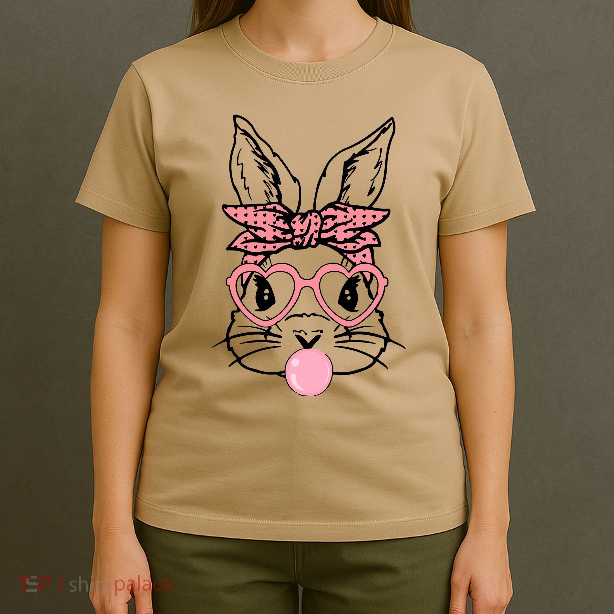 Cute Bunny With Bandana Heart Glasses Bubblegum Easter Day T-Shirt