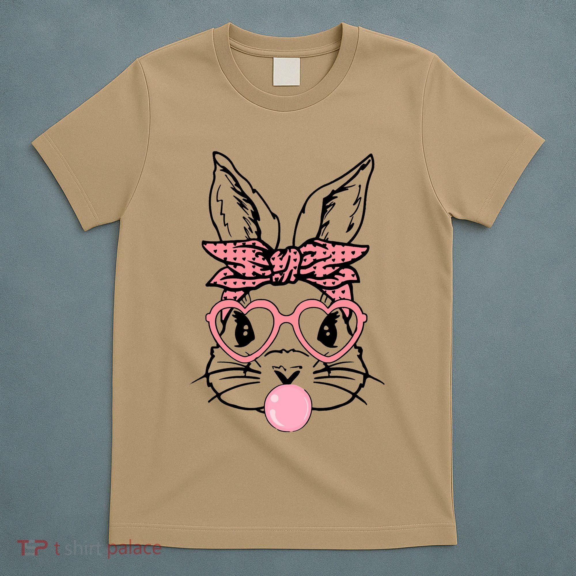 Cute Bunny With Bandana Heart Glasses Bubblegum Easter Day T-Shirt