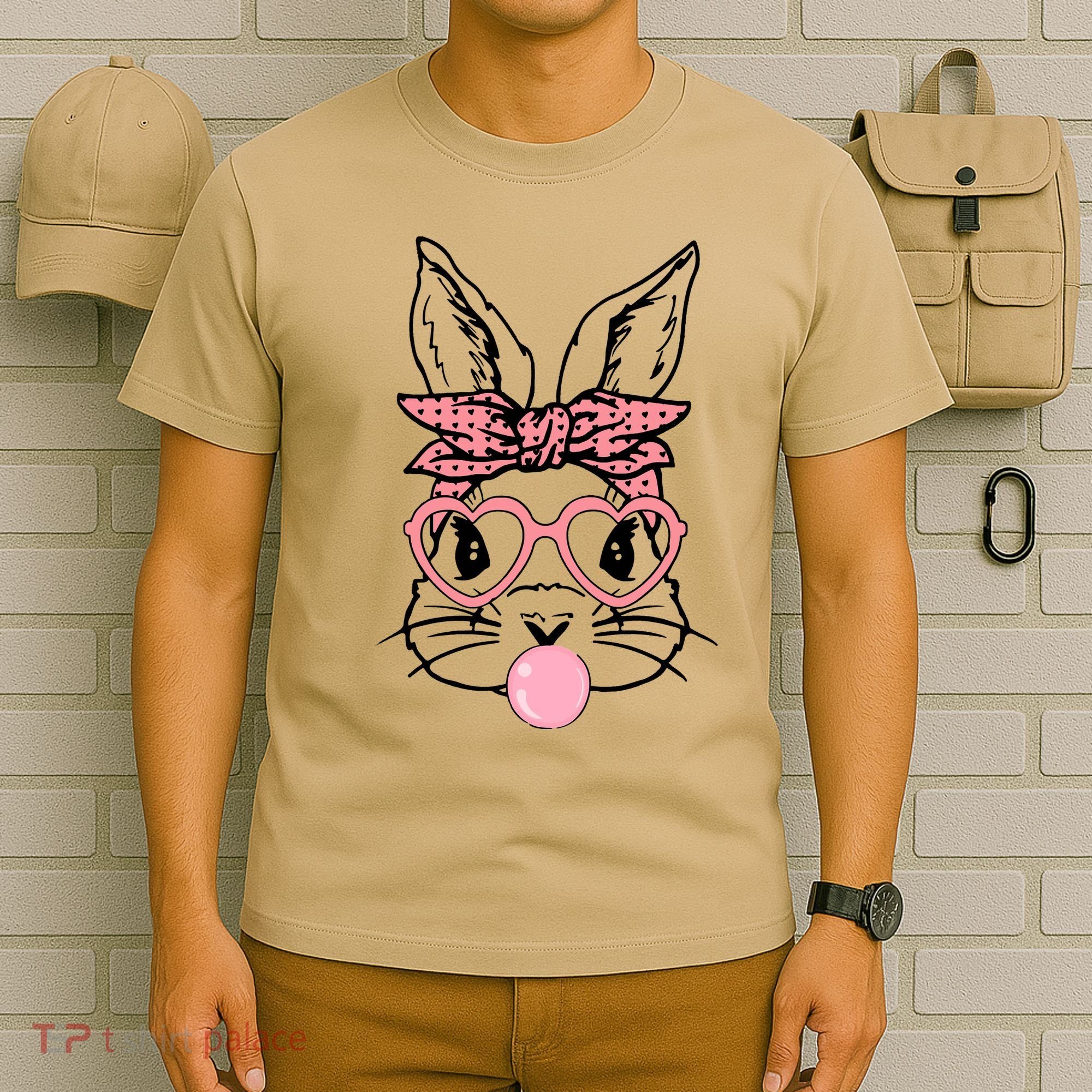 Cute Bunny With Bandana Heart Glasses Bubblegum Easter Day T-Shirt
