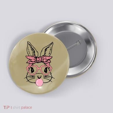 Cute Bunny With Bandana Heart Glasses Bubblegum Easter Day Button