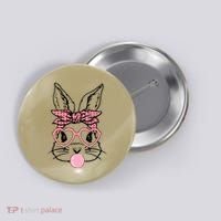 Cute Bunny With Bandana Heart Glasses Bubblegum Easter Day Button thumb 0