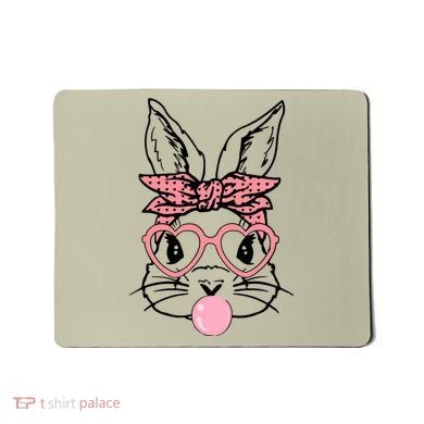 Cute Bunny With Bandana Heart Glasses Bubblegum Easter Day Mousepad