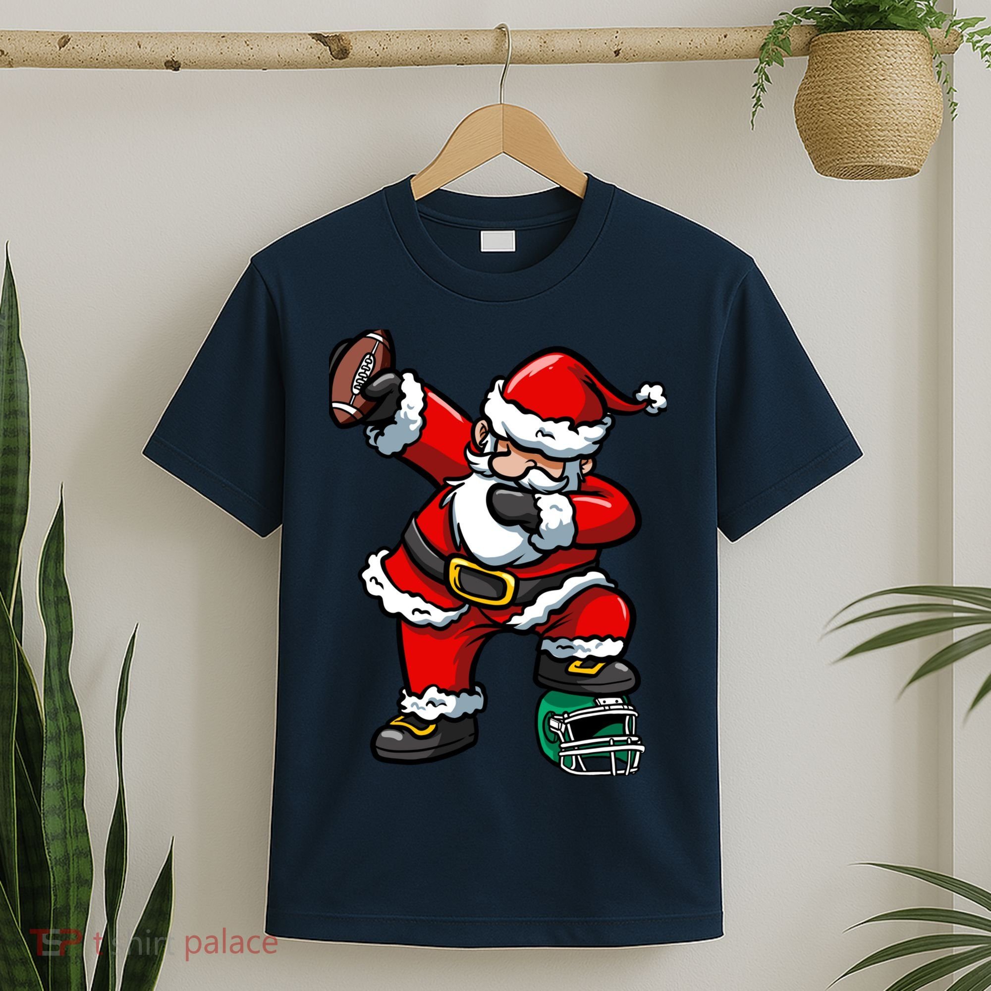 Christmas Boy Xmas Dabbing Santa Claus Football T-Shirt