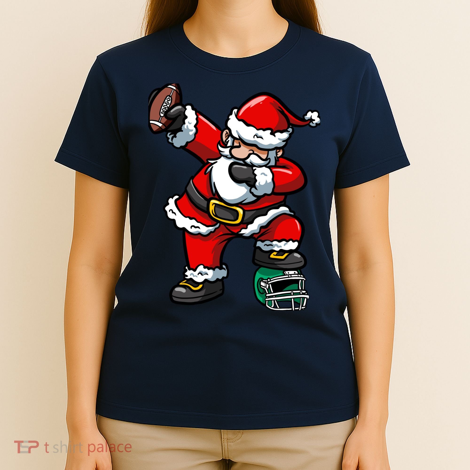 Christmas Boy Xmas Dabbing Santa Claus Football T-Shirt